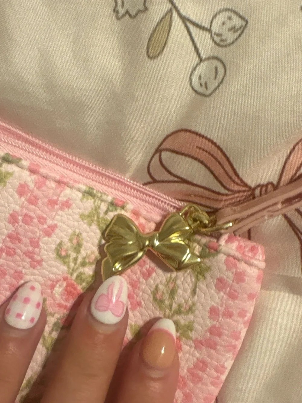 LoveShackFancy Pink Rose Stripe & Blue Floral Ruffle Cosmetic Pouches